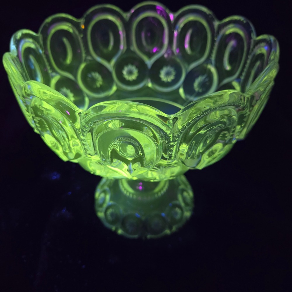 Vintage Adams Palace Moon Star 8" EAPG Pedestal Compote UV Manganese Glow